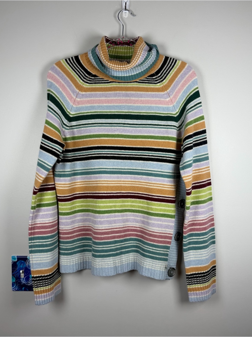 New The Limited Y2K Colorful Striped Wool Cashmere Preppy Turtleneck Sweater XL